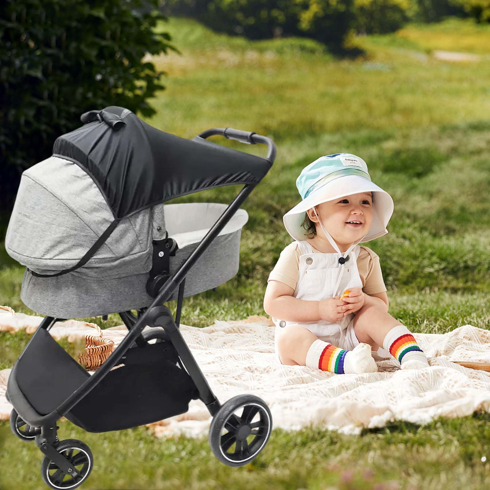 Parasol para Cochecitos con Protección UV 50+, Parasol Universal para Cochecito con Ventana de Visualización y alas de Sombra Extra Anchas
