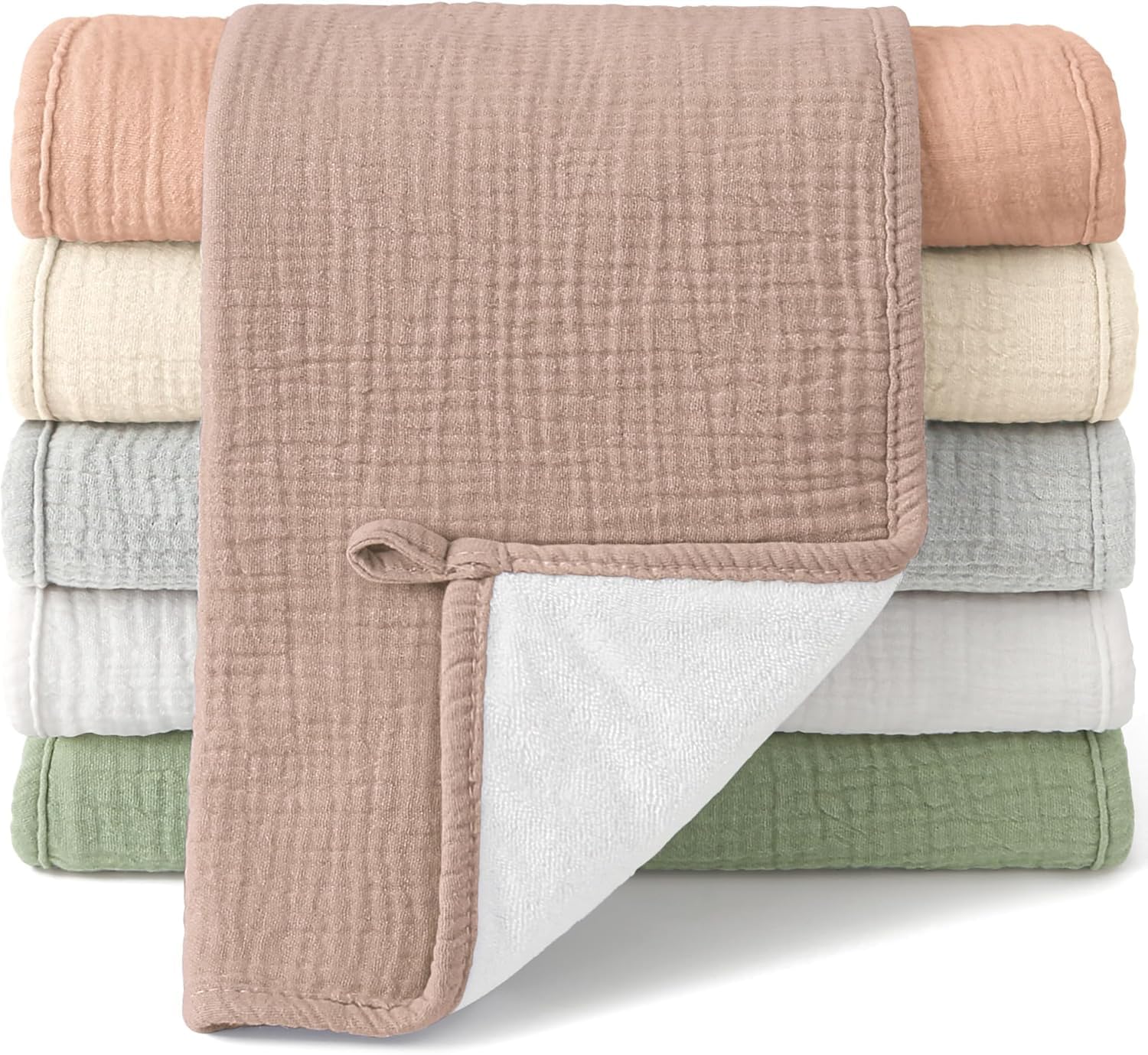 bearmoss Muslin Squares Cloths 100% Cotton Baby Burp Cloth 50x25CM Large Ultra-Absorbent Soft Baby Face Washcloths for Newborn Baby Boy and Girl 5Pack