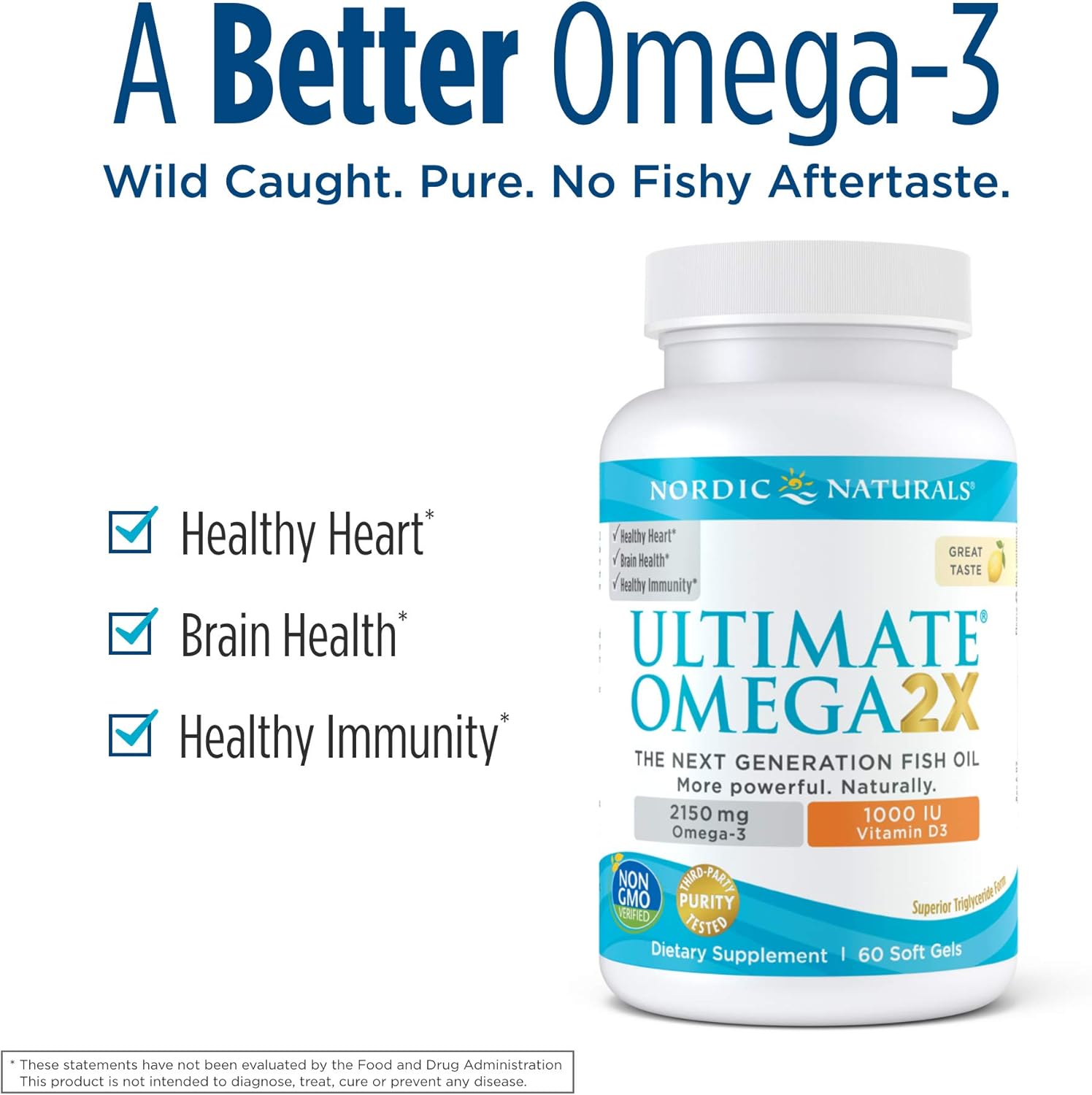 Nordic Naturals Ultimate Omega 2X with Vitamin D3, Lemon Flavor - 2150 mg Omega-3 + 1000 IU D3-60 Soft Gels - Omega-3 Fish Oil - EPA & DHA - Brain, Heart, Joint, & Immune Health - 30 Servings : Health & Household