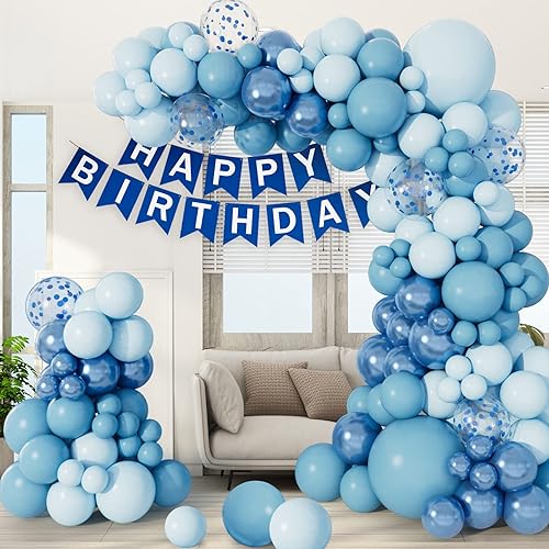 Miniatura 2 de Kit de guirnalda de arco de globos azul bebé, globos metálicos de confeti azul claro pastel pastel de diferentes tamaños para baby shower,