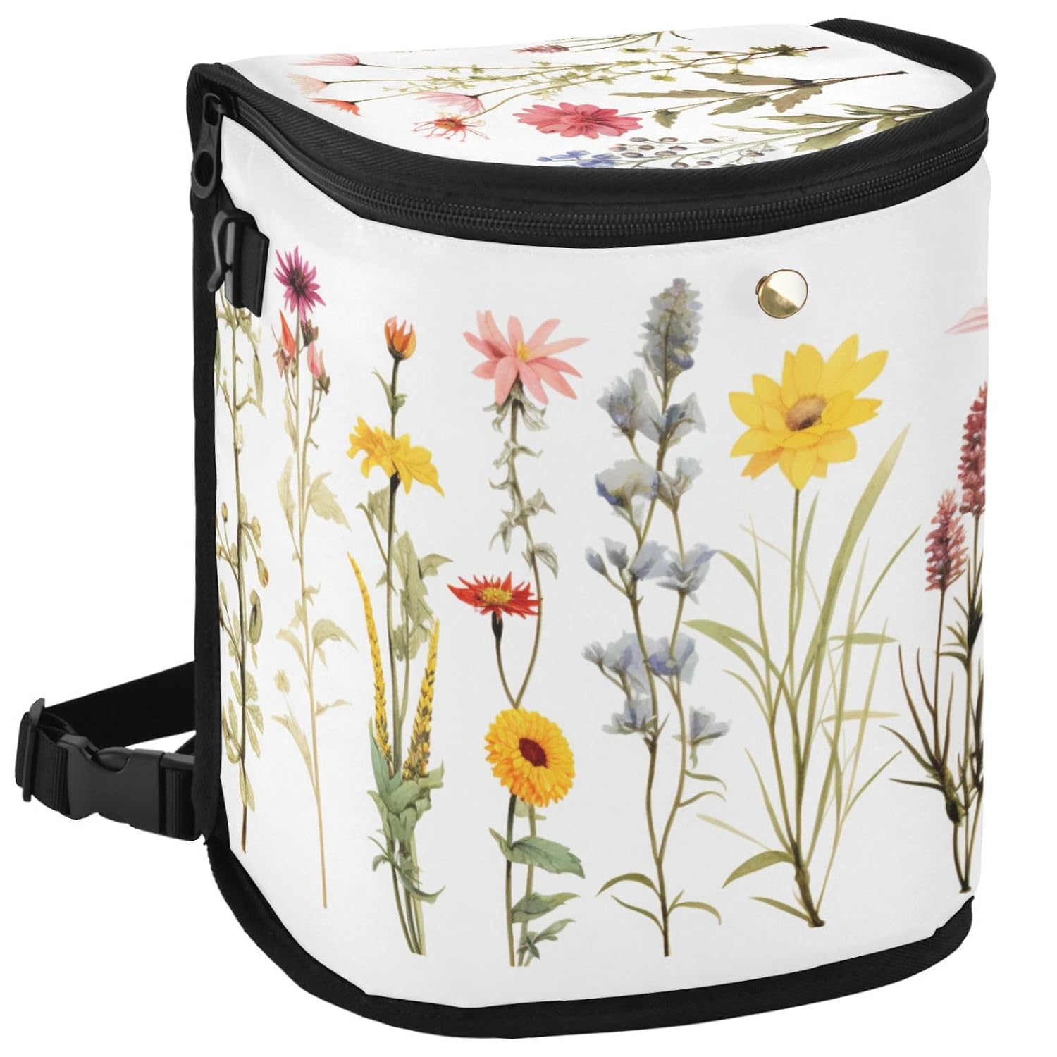 Vintage Colorful Herbs Wild Floral Car Trash Can Car Garbage Bag with Lid Hanging Waterproof Leak Proof Vehicle Storage Bin