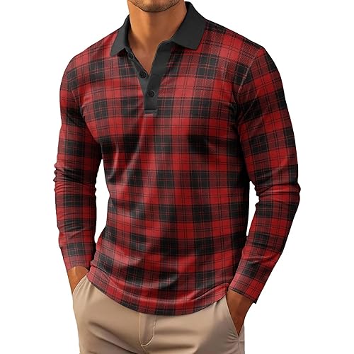 Polo Shirt for Men, Long Sleeve Casual Collared Classic, Button Golf Tee Top for Work and Daily Outfits