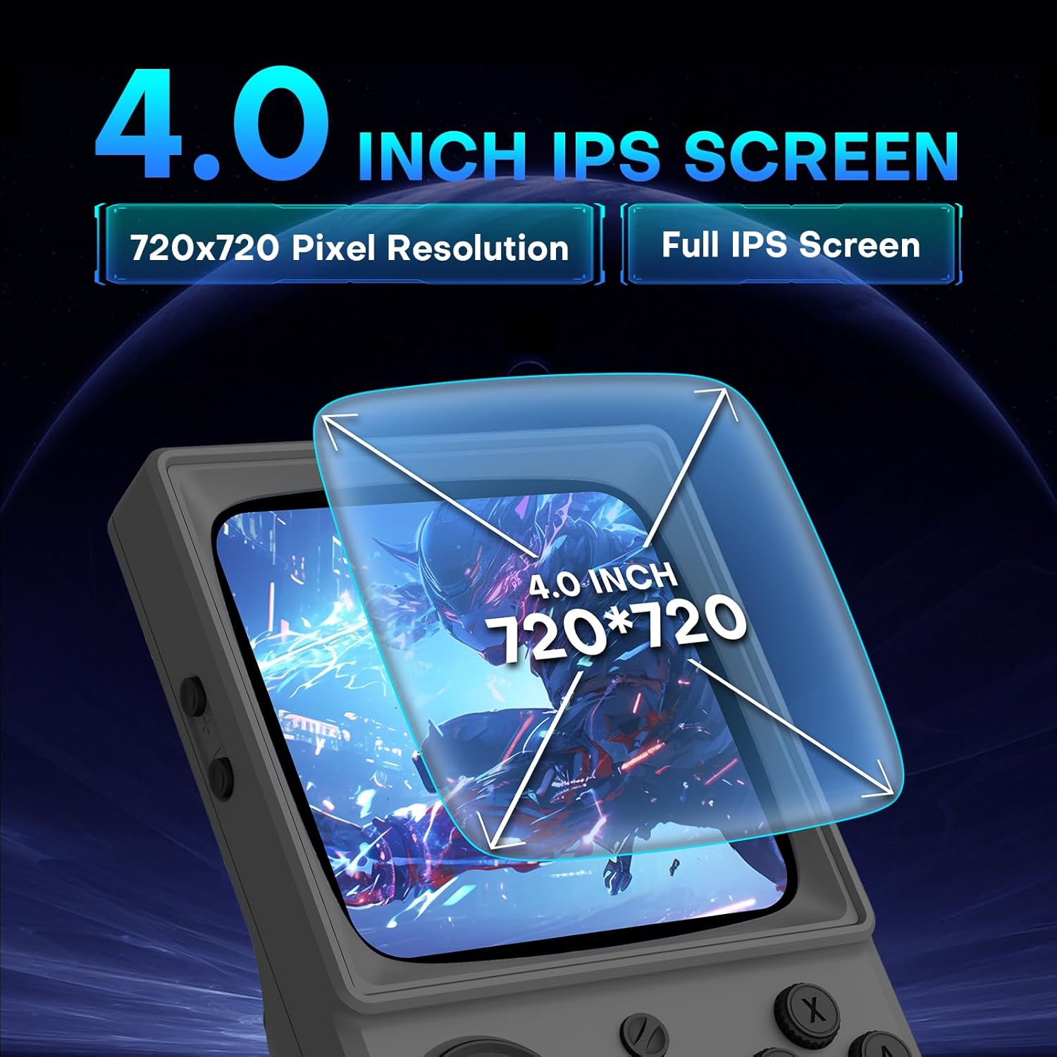 R36TMAX Retro Handheld Game Console, Retro Gaming Console with 4.0 Inch 720x720 IPS Screen, Portable Handheld Linux System, 4000mAh Battery (Charcoal Gray-64GB)