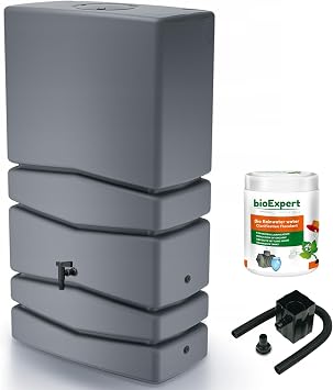 Water Butt with Tap - Modern Tower Shaped- Grey 350L - Ideal for Gardens and Terraces, Saves Water and Promotes Plant Growth