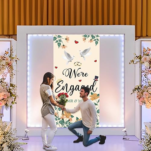 Miniatura 7 de Kimini-Ki Cartel de puerta con texto en inglés "We're Engaged", cubierta de puerta de compromiso, letrero de bienvenida a nuestra fiesta de