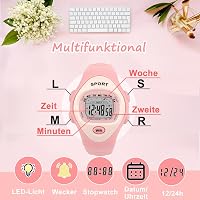 SOCICO Gyerek Digitális Óra Fiúknak Lányoknak 3-10 év Vízálló Sportóra LED Világítás Riasztás Stopper Ajándék Rózsaszín 4