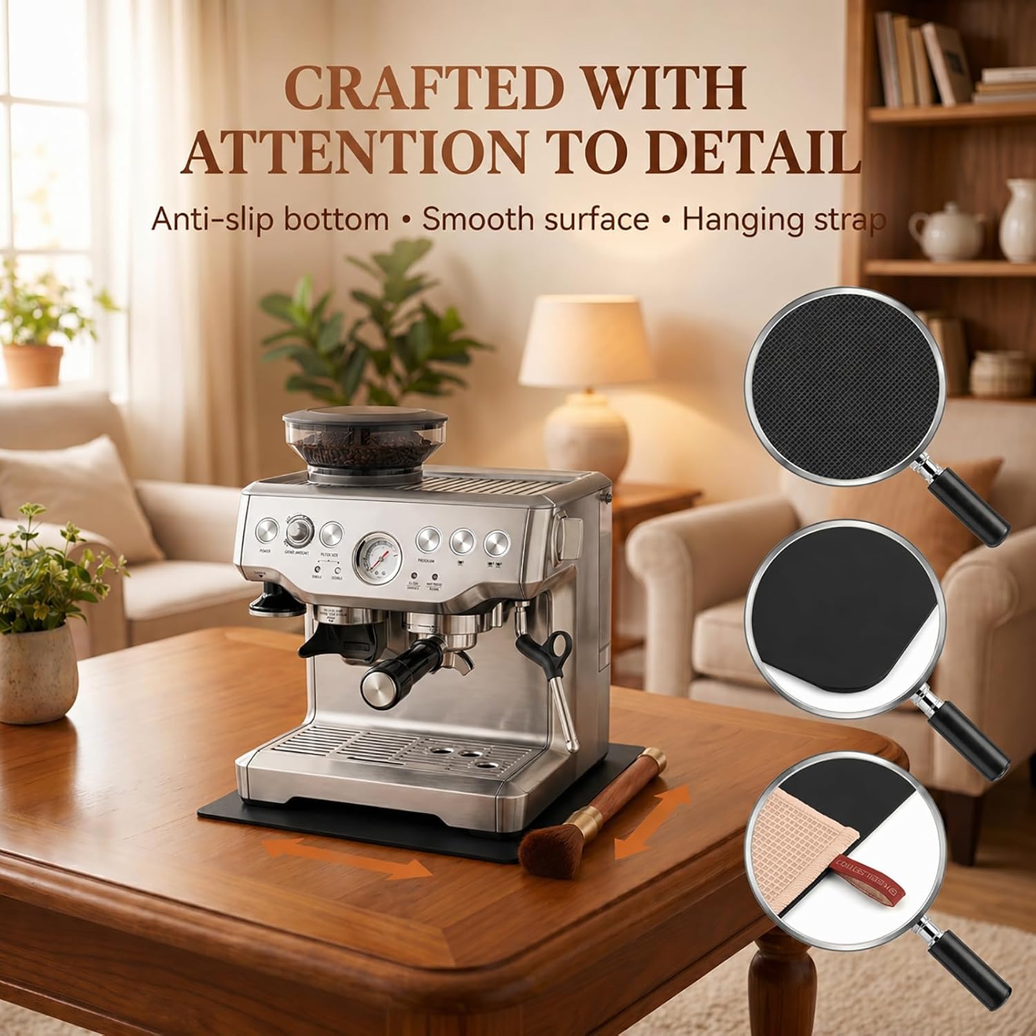 Sliding Mat Compatible with Breville Espresso Machine Mat 870XL 3Pcs Set | Textured fabric top and natural rubber base 12.2 x 13.8 in sliding mat helps move coffee makers and protect countertops