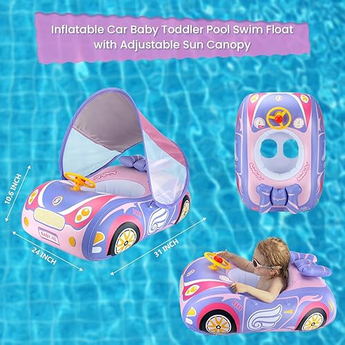 Miniatura 3 de Flotador inflable de PVC grueso 3D para piscina con cubierta de parasol y volante, edad de 1 a 4 años