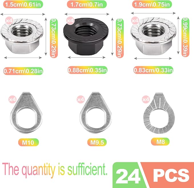 Kit de 24 tuercas y arandelas para eje de bicicleta miniatura 2