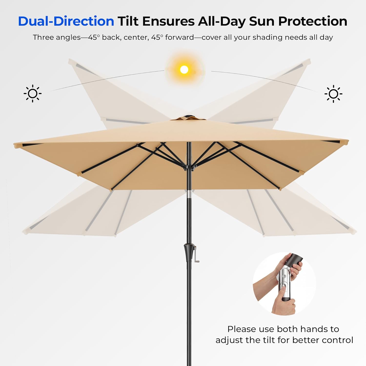 HOMSHADE 6.6 x 10 ft Rectangular Patio Umbrella Rectangle Umbrella Outdoor Patio, Large Outdoor Umbrellas for Patio Table with Tilting and Sun UV Protection for Pool, Deck, Market, Backyard - Image 5