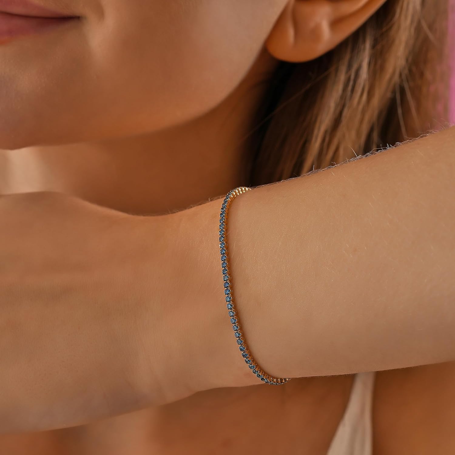 Sapphire Bracelet, 14K Solid Gold Tennis Bracelet, Dainty initial Sapphire Bracelet, Minimalist 14K Gold 2.00 MM Sapphire Bracelet