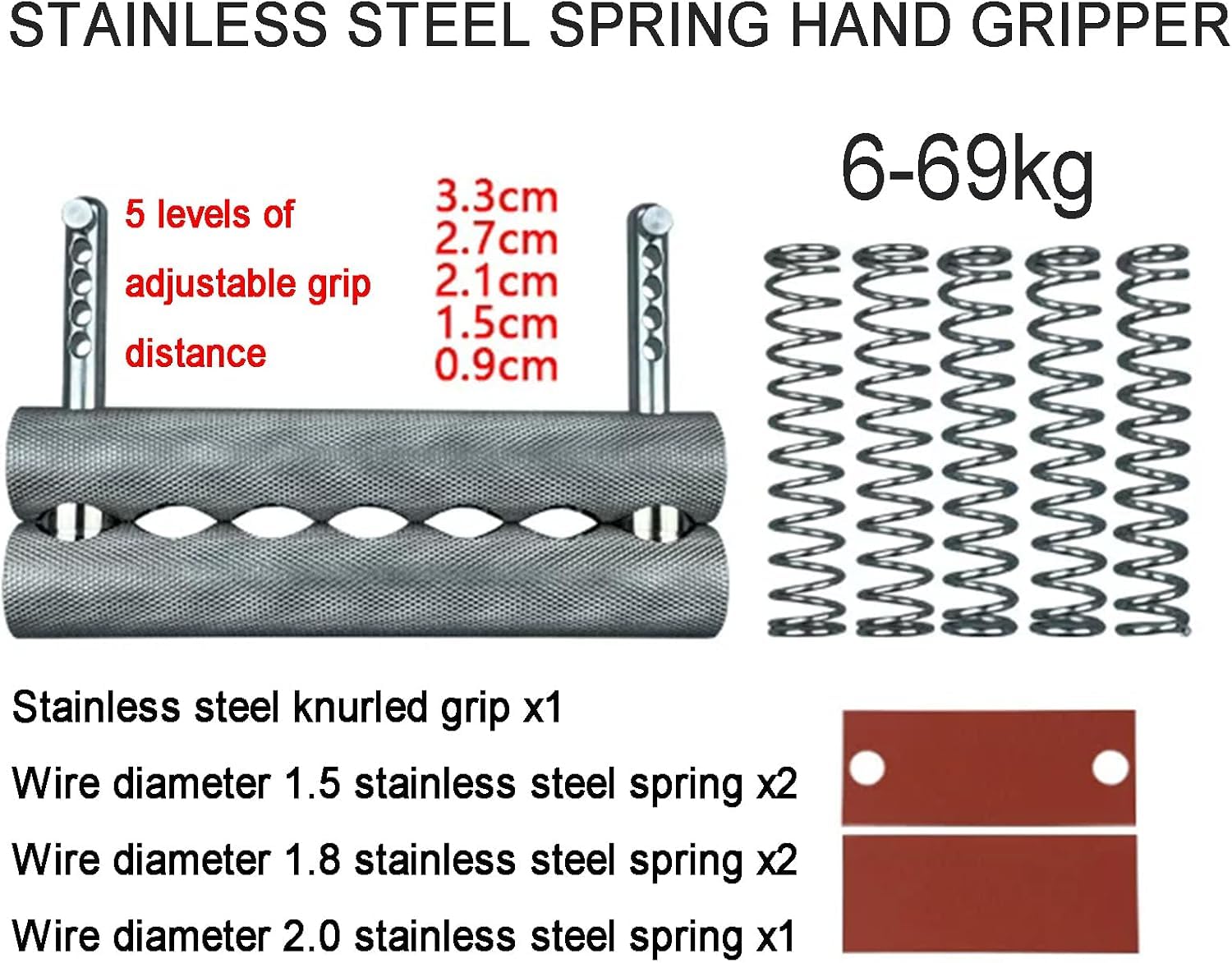 Fortalecedor de mano con resorte de acero inoxidable, resistente, con 5 resortes intercambiables, 5 niveles de agarre, para entrenamiento de dedos y antebrazos.