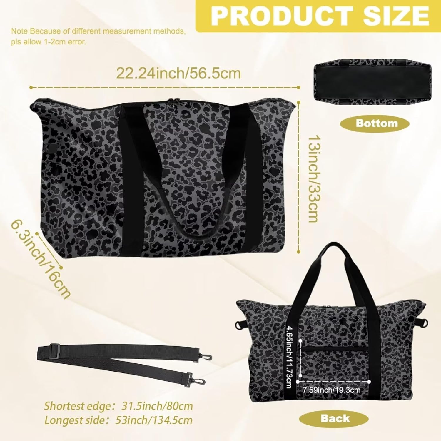 Leopard Print Carry On Duffel Bag with Luggage Strap Lightweight Foldable Weekender Bag for Workout Sports