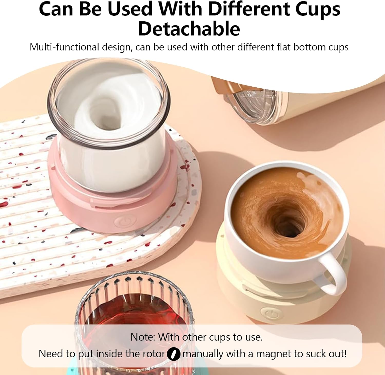 Self Stirring Mug with Lid, 13.5oz Magnetic Stirring Coffee Cup, Rechargeable 316 Stainless Steel, Auto-Mixing for Coffee, Milk, Protein Powder（Pink） - Image 8