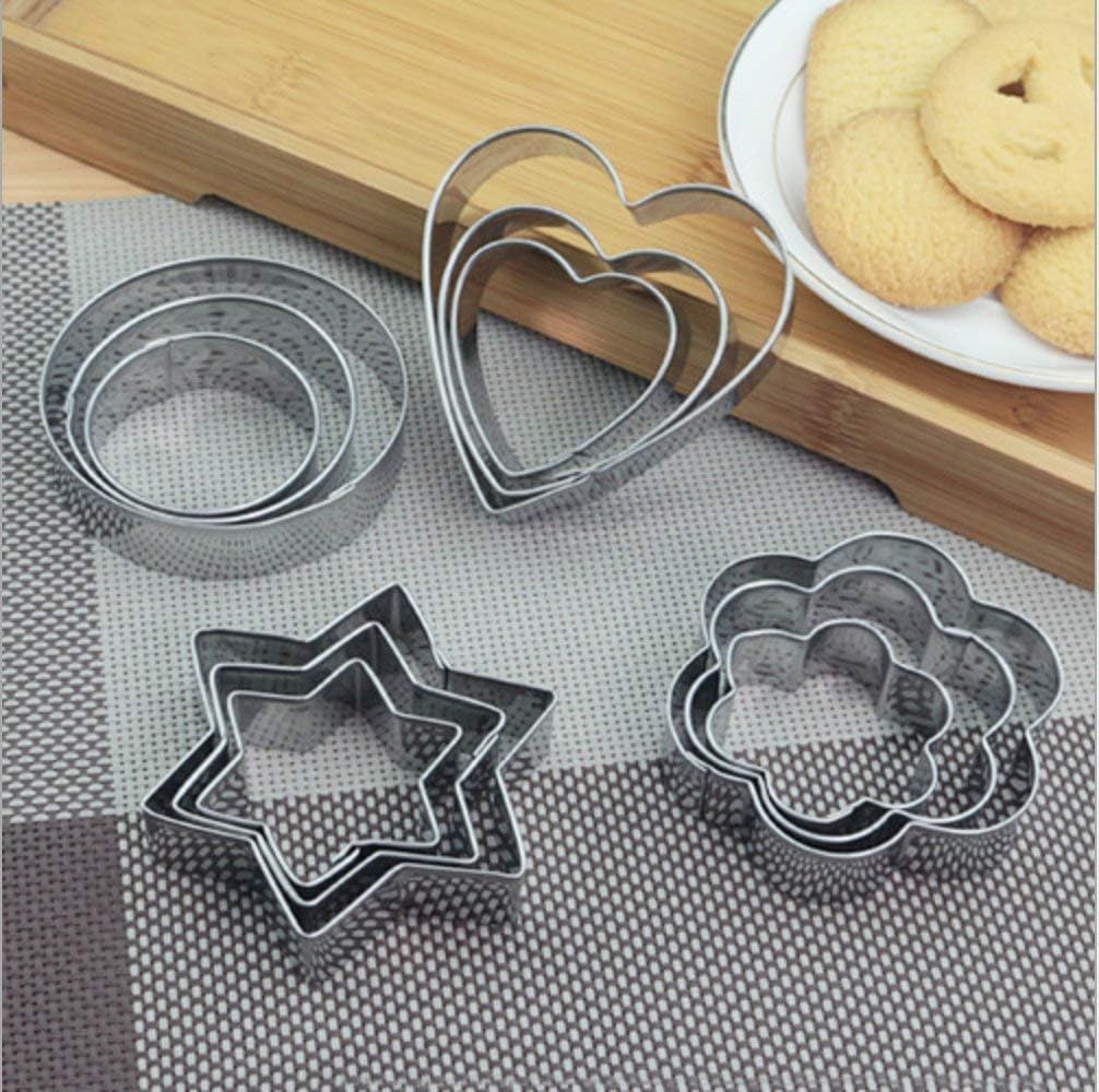12 Pieces Cookie Cutter Set | 4 Different Shapes, 3 Sizes, Stainless Steel