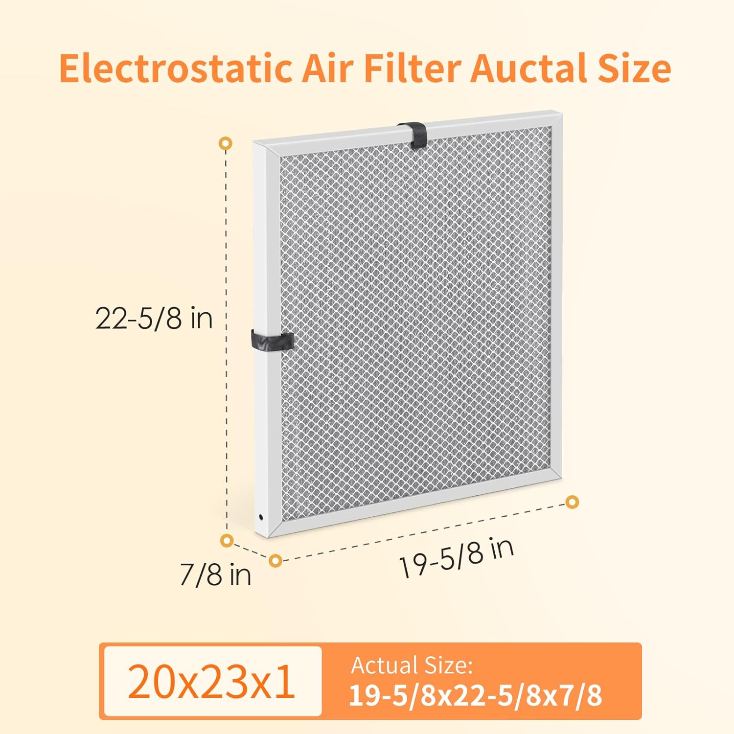 2-Pack 20x23x1 MERV 8 Reusable & Washable Electrostatic Air Filters - Long-Lasting Filter for HVAC Furnace & Air Conditioner Units, Actual Size: 19-5/8” x 22-5/8” x 7/8”
