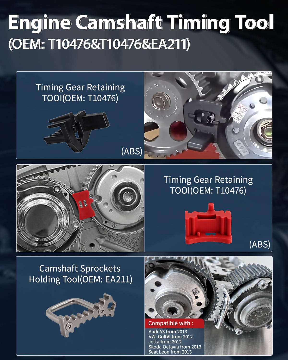 10 Pcs Kit D'outils Réglage du Moteur, Outil de Chaîne Distribution, pour Moteurs VAG EA211 1.0, 1.2, 1.4, 1.6L FSI TSI TFSI, Compatible avec VW Audi A3, Golf VII, Jetta, Skoda Octavia, Seat