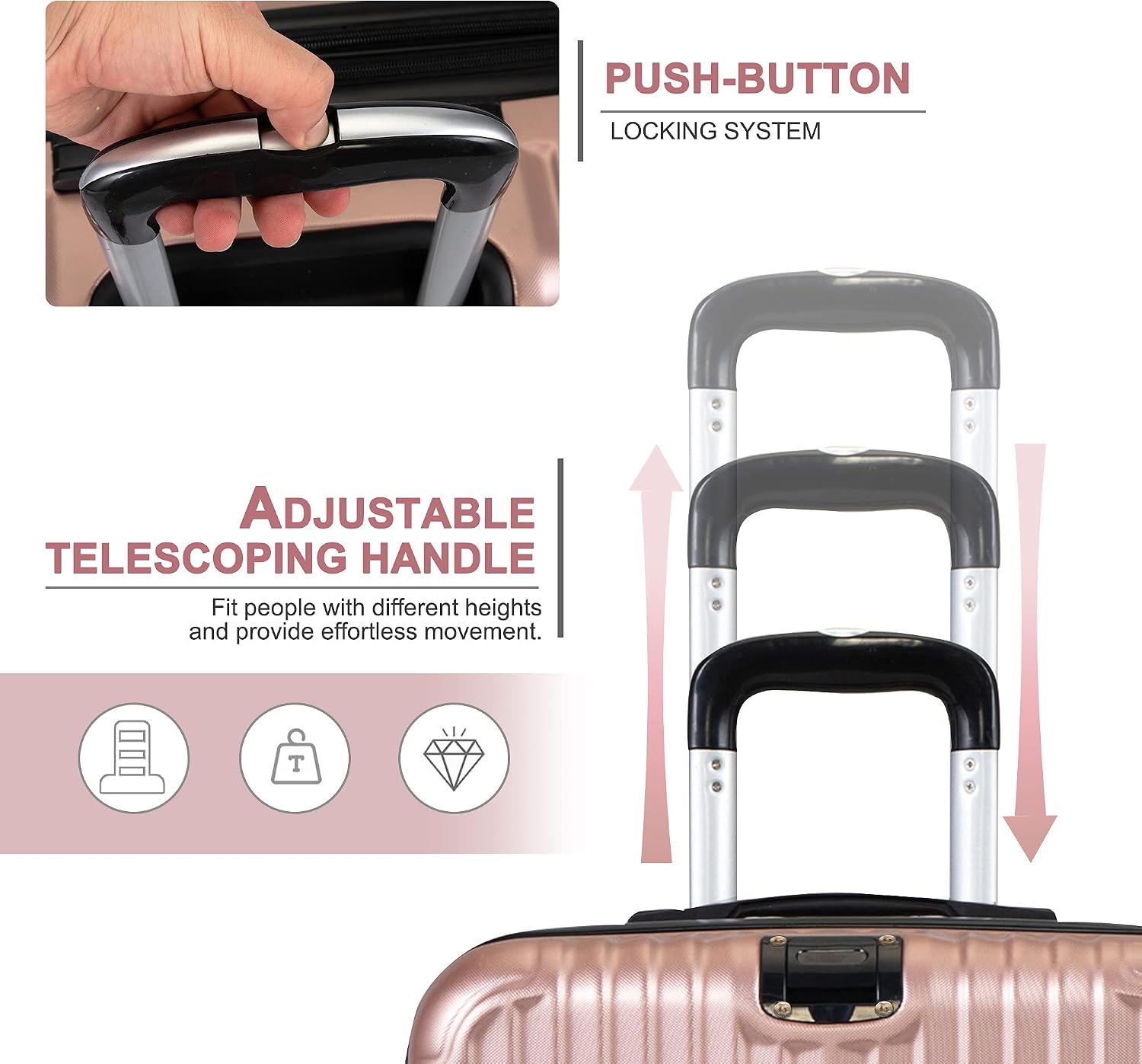 Sandinrayli Expandable Luggage Set, Hardshell Suitcase w/Spinner Wheels & TSA Lock - 3 Piece Set (20/24/28) (Rose Gold)