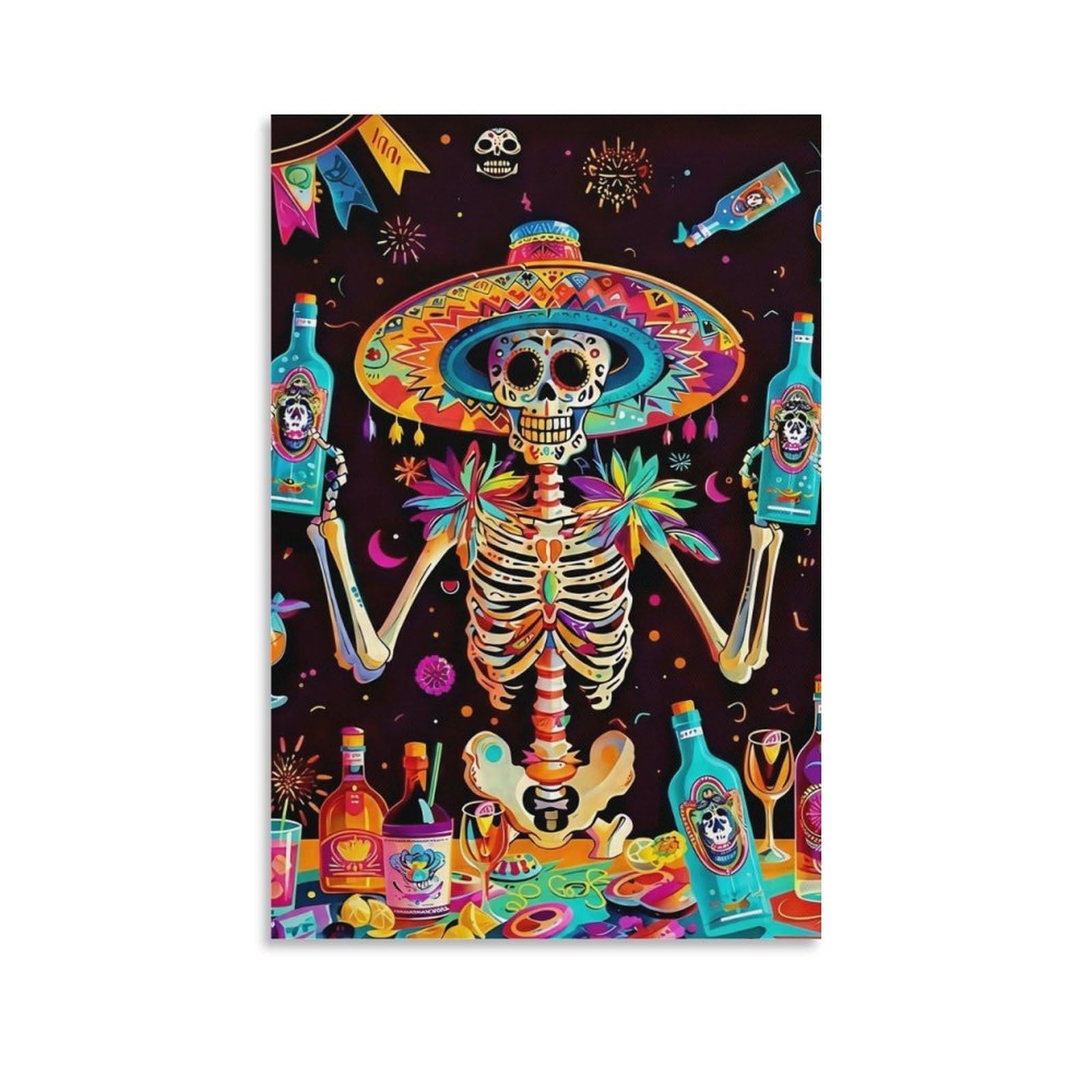 DHBANEIOK Day of Dead Skeleton Poster Artwork Giclee Canvas Prints Modern Wall Art Picture Wall Hanging for Living Room Bedroom Home Decorations 20x30inch(50x75cm)