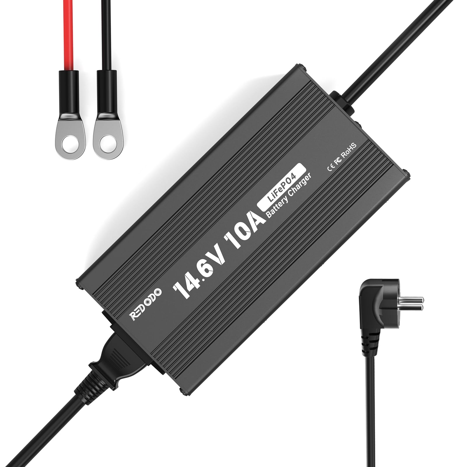Redodo 14,6V 10A Caricabatterie Lifepo4 per Batterie Litio, Carica Veloce, Alta Efficienza di Carica, Progettato per Caricare Batterie LiFePO4 a Ciclo Profondo