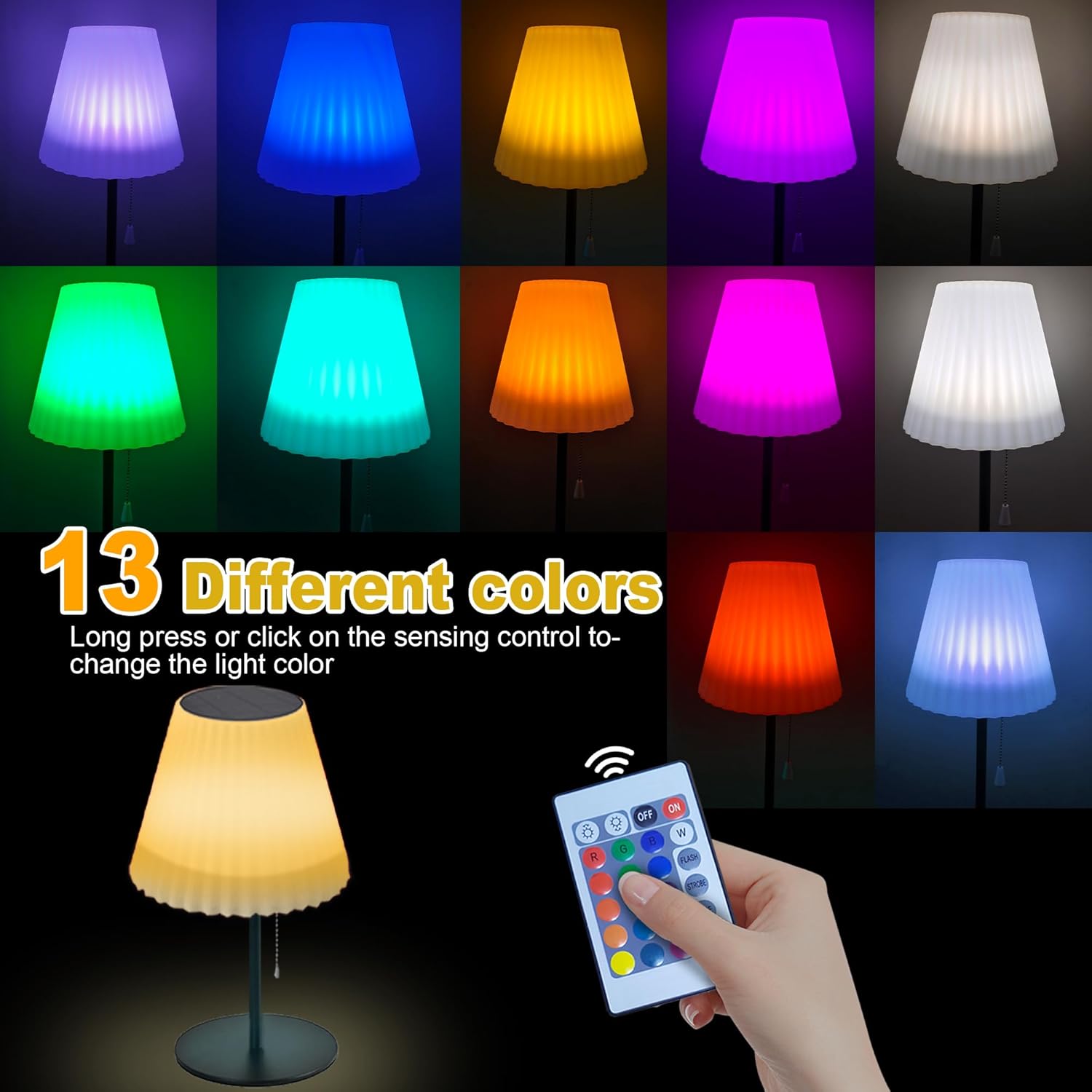 LED Outdoor Floor lamp, Solar Powered Lamp with RGB & White Light, Remote Control, Detachable Design for Desk Use, USB Rechargeable, IP65