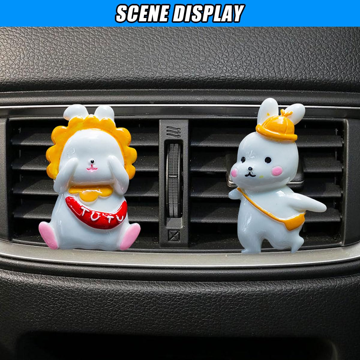2PCS Cute Rabbit Decoration Car Air Vent Clip Cartoon Air Conditioner Outlet Charms Car Dashboard Air Freshener Vent — view 4
