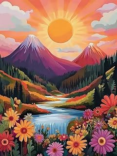 5D Diamond Painting Kit for Adults, Mountain Sunset Landscape 12 x 16 Inch | Floral Scenery, Colorful Design,Home Wall Decor