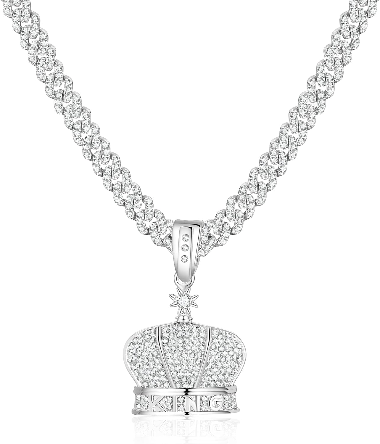 JUNVirtuous Mens Cuban Link Chain Silver Cuban Necklace 20IN Crown