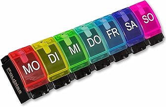 Foubiss - Tablettenbox 7 Tage mit Druckknopf - BPA frei - Medikamentenbox große Fächer - perfekt für Unterwegs - Pillendose 7 Fächer morgens - Bunt
