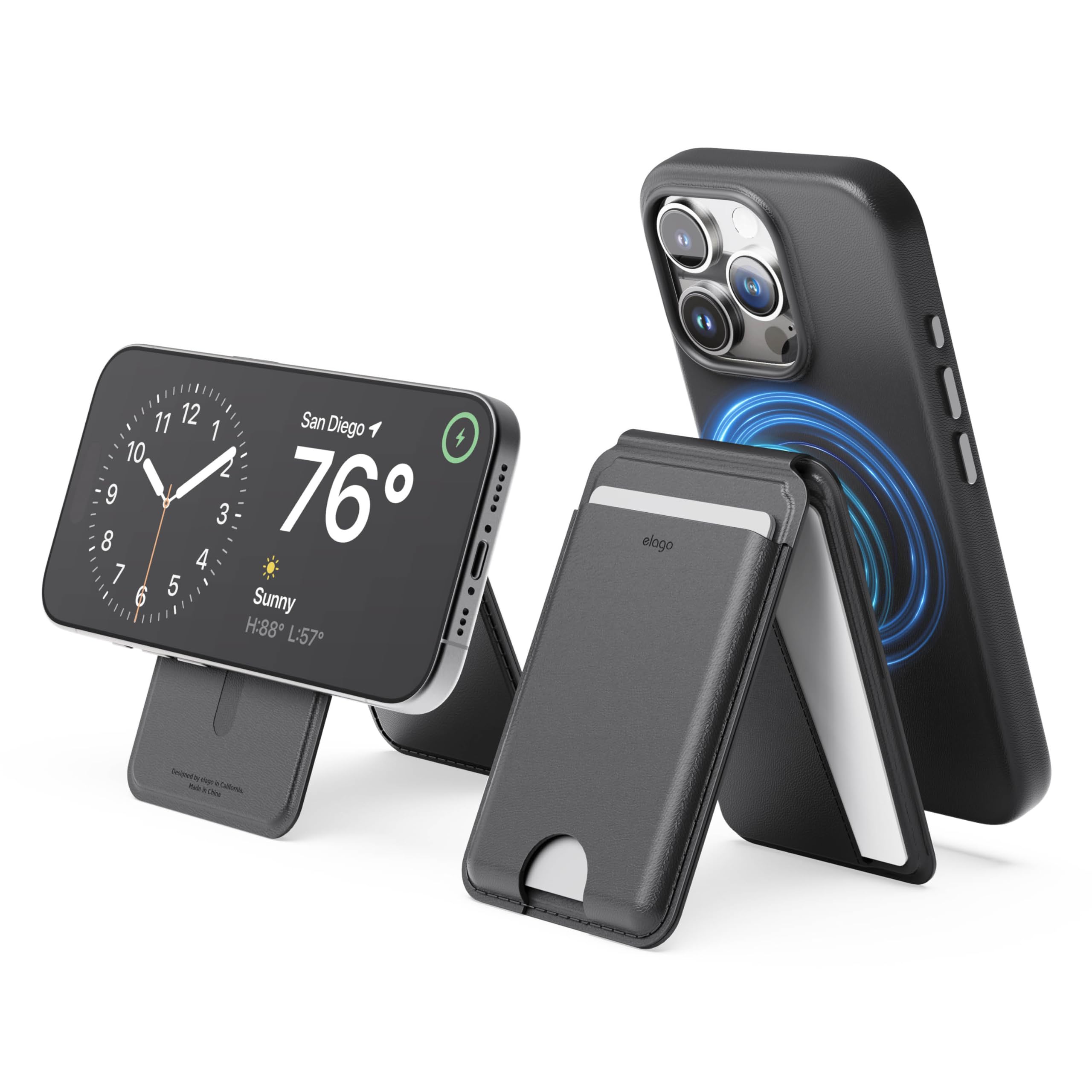 Elago Porte-Cartes Magnétique 2 Cartes Compatible MagSafe IPhone 16/15/14/13/12 - Portefeuille Silicone Noir Sécurisé