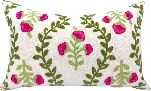 Miniatura 8 de Alysheer Funda de almohada decorativa lumbar con bordado de flores de 12 x 20 pulgadas, patrón de punto de hojas verdes y flores de cabaña, funda de