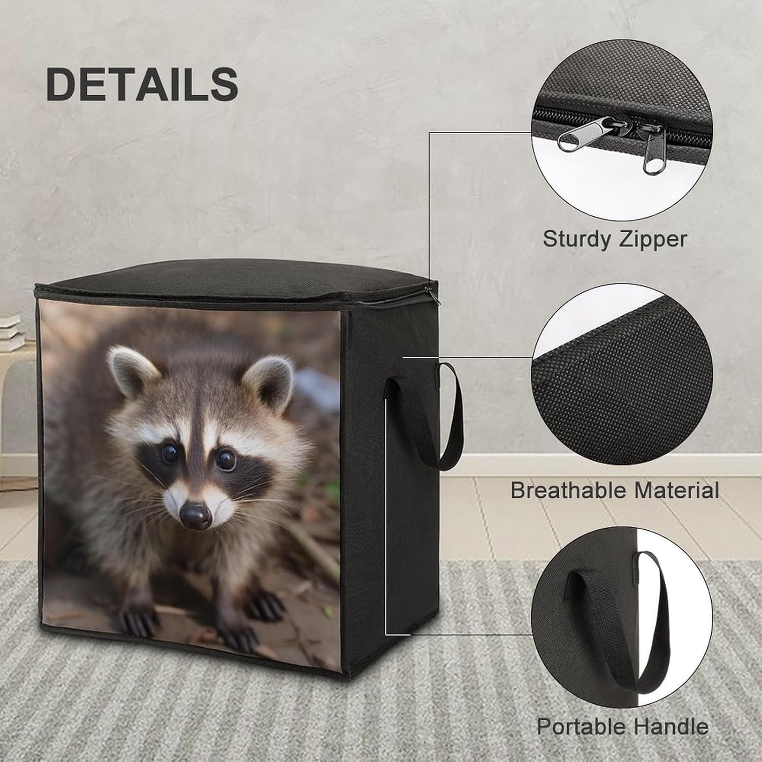 Quilt Storage Bag,Cub Raccoon Printed Large Foldable Storage Container Portable Travel Storage Bag for Blankets, Quilts, Clothes, Comforter, Bedding And Pillows
