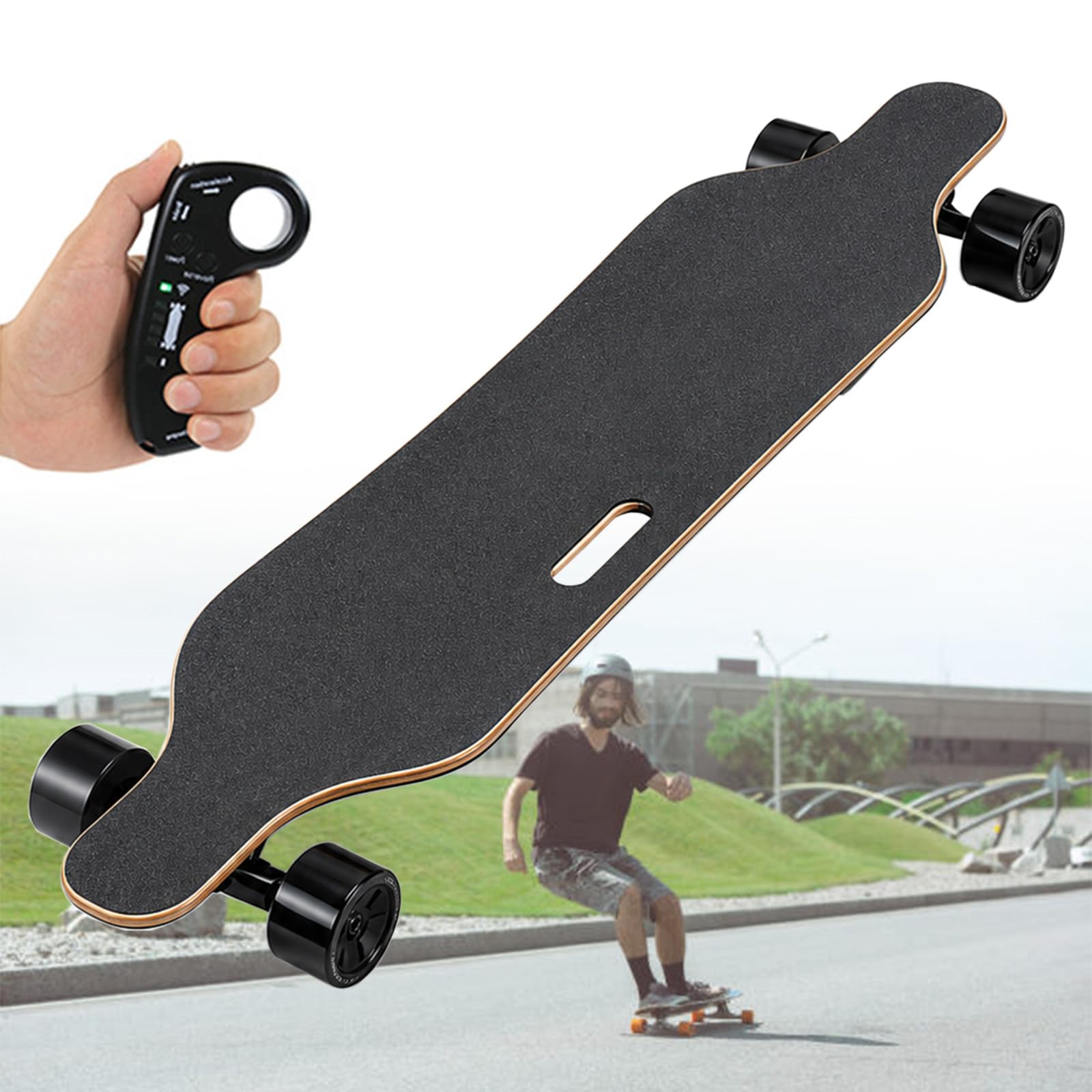Longboard Électrique Tout-Terrain 300W/700W pour Explorateurs en Plein Air 300W | Avec Contrôle 4 Vitesses, Autonomie de 15km, Capacité de 90-150kg. Collines et Plus avec Freinage Doux et Roues Pu