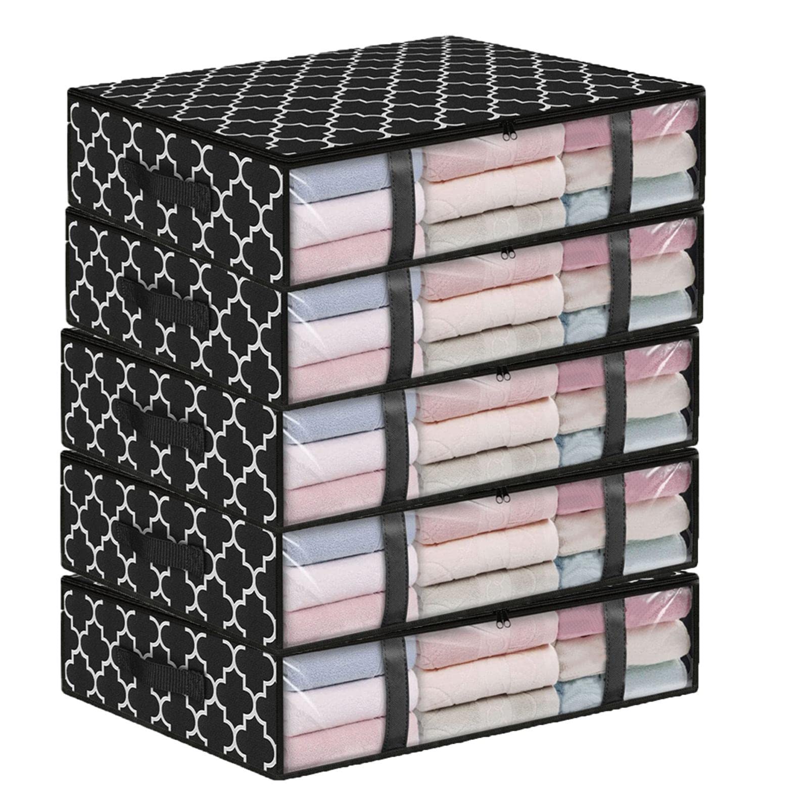 Underbed Storage Bag, Under bed storage containers with lids & Zip & transparent window , Foldable underbed clothes storage organiser, Non woven storage bags for bedding Duvet Linen Pillow Shoes