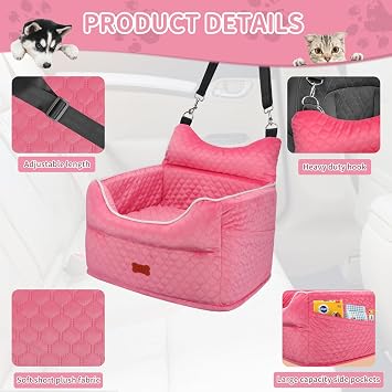 Dog Car Seat for Small Dogs Up to 25 lbs with 6-Inch Memory Foam Cushion