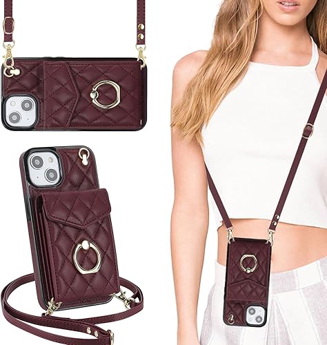 QLTYPRI Funda tipo cartera cruzada para iPhone 14 Pro Max, funda de piel sintética para teléfono con bloqueo RFID, ranuras para tarjetas, soporte