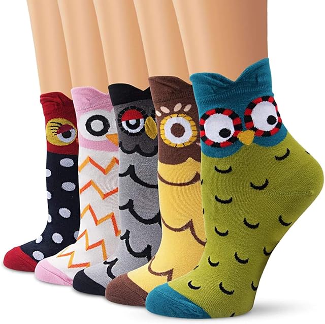5 Pairs Ladies Socks Winter Cotton Wowens Socks Animal Cat Dog Socks Gift for Wowen, One Size