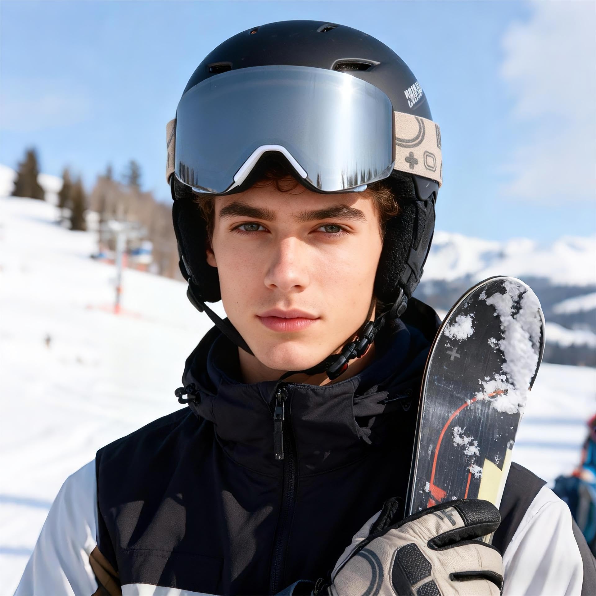 VCOROS Masque de Ski YH879B avec Magnétique Lentille pour Unisexes | Interchangeable Lunettes de Ski OTG Ajustables Anti Buée Coupe-Vent Anti-UV Lunettes de Snowboard pour Ski