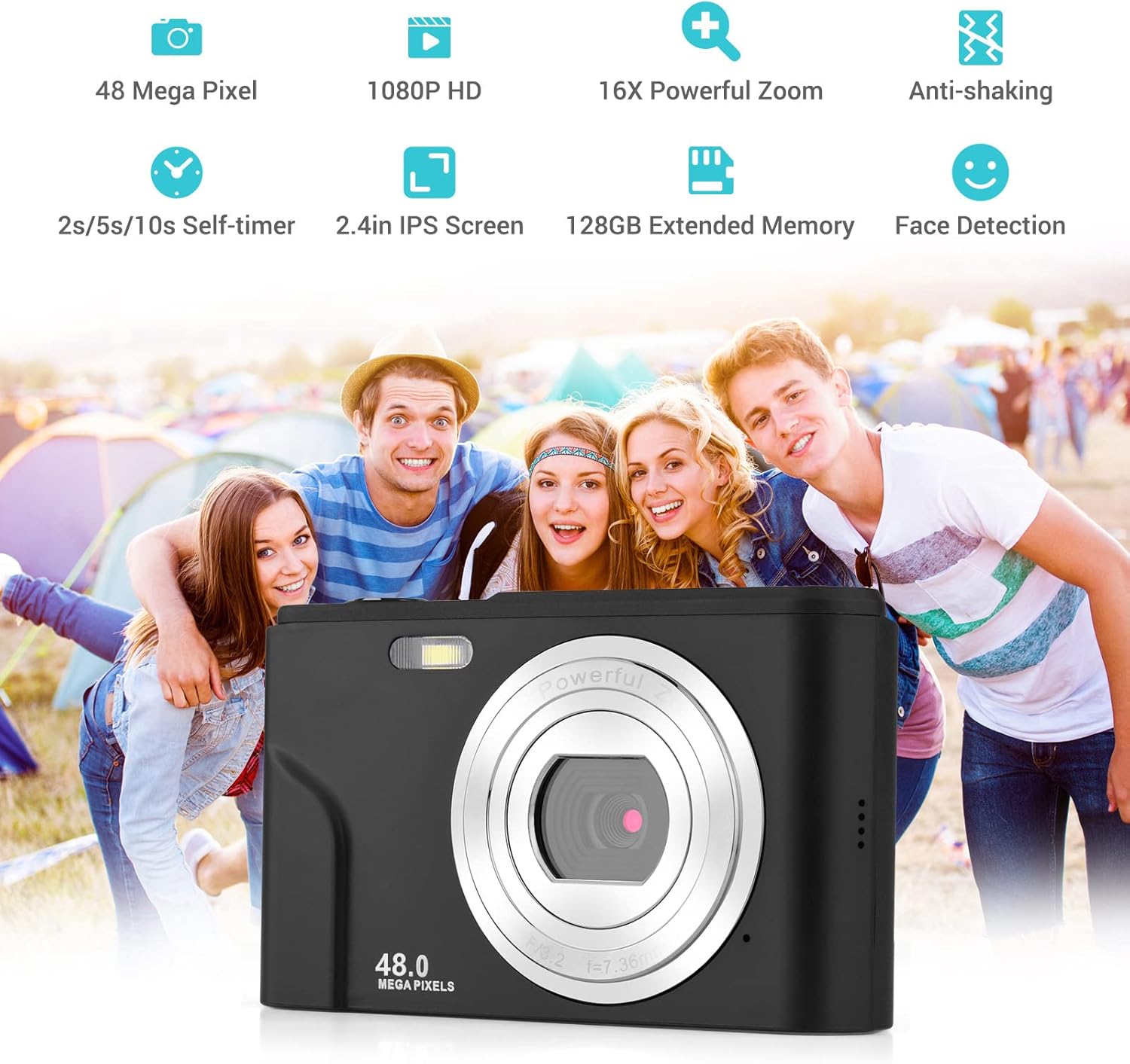 digital camera for kids camnoon 48mp children camera 2 4 inch ips screen full hd 1080p 16x zoom 2pcs rechargeable batteries autofocus vlogging mini c