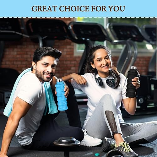 Miniatura 6 de Baderke 2 botellas de agua plegables de 17 onzas para viaje, botella de agua plegable de silicona reutilizable de 16.9 fl oz con hebilla portátil de