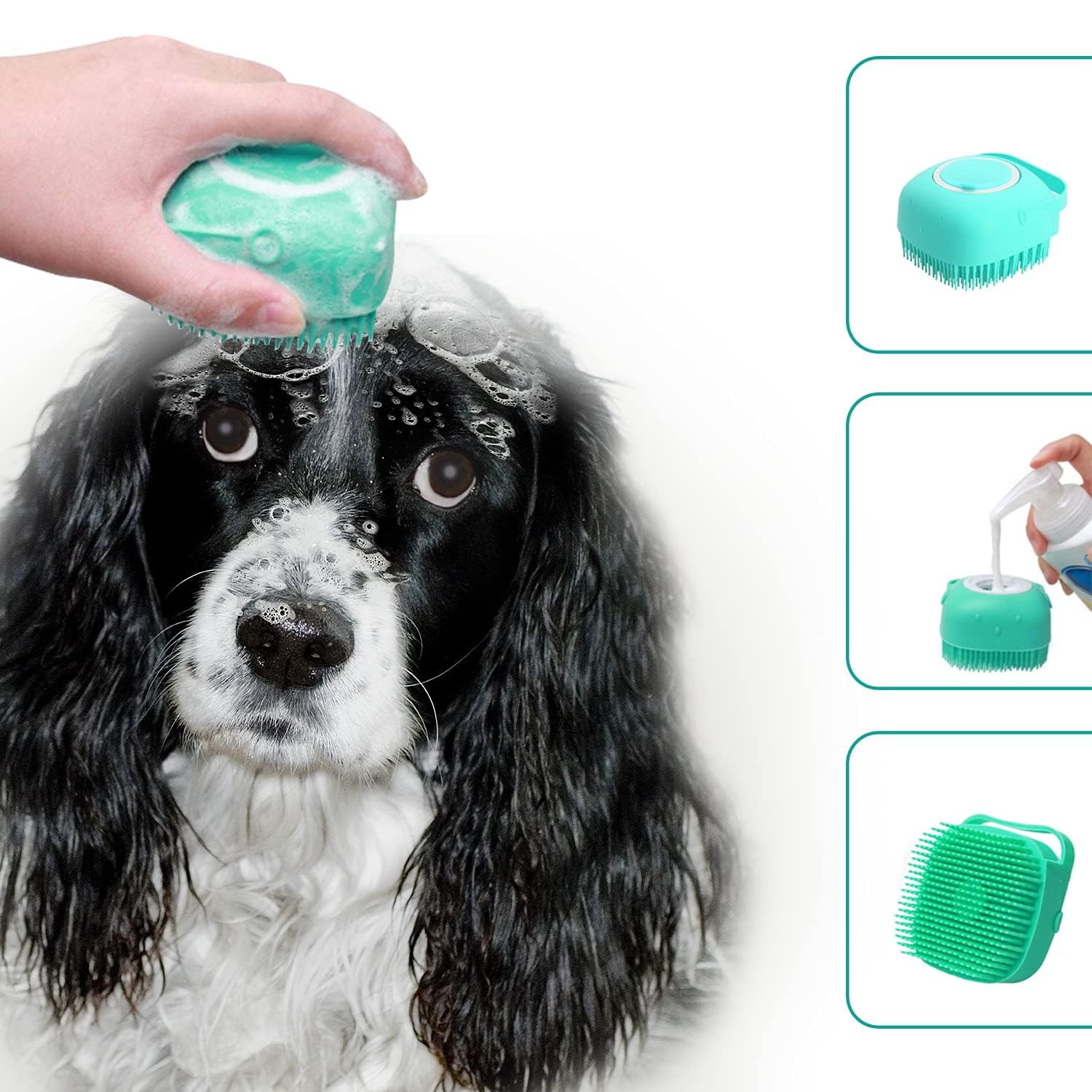 EXOFLY Dog Grooming Brush Soothing Bath Brush, Pet Massage Brush Shampoo Dispenser, Soft Silicone Bristle for Dogs and Cats Shower Soft Silicone Brushes for Pet Dogs Cat Rabbit (Model 7) 3