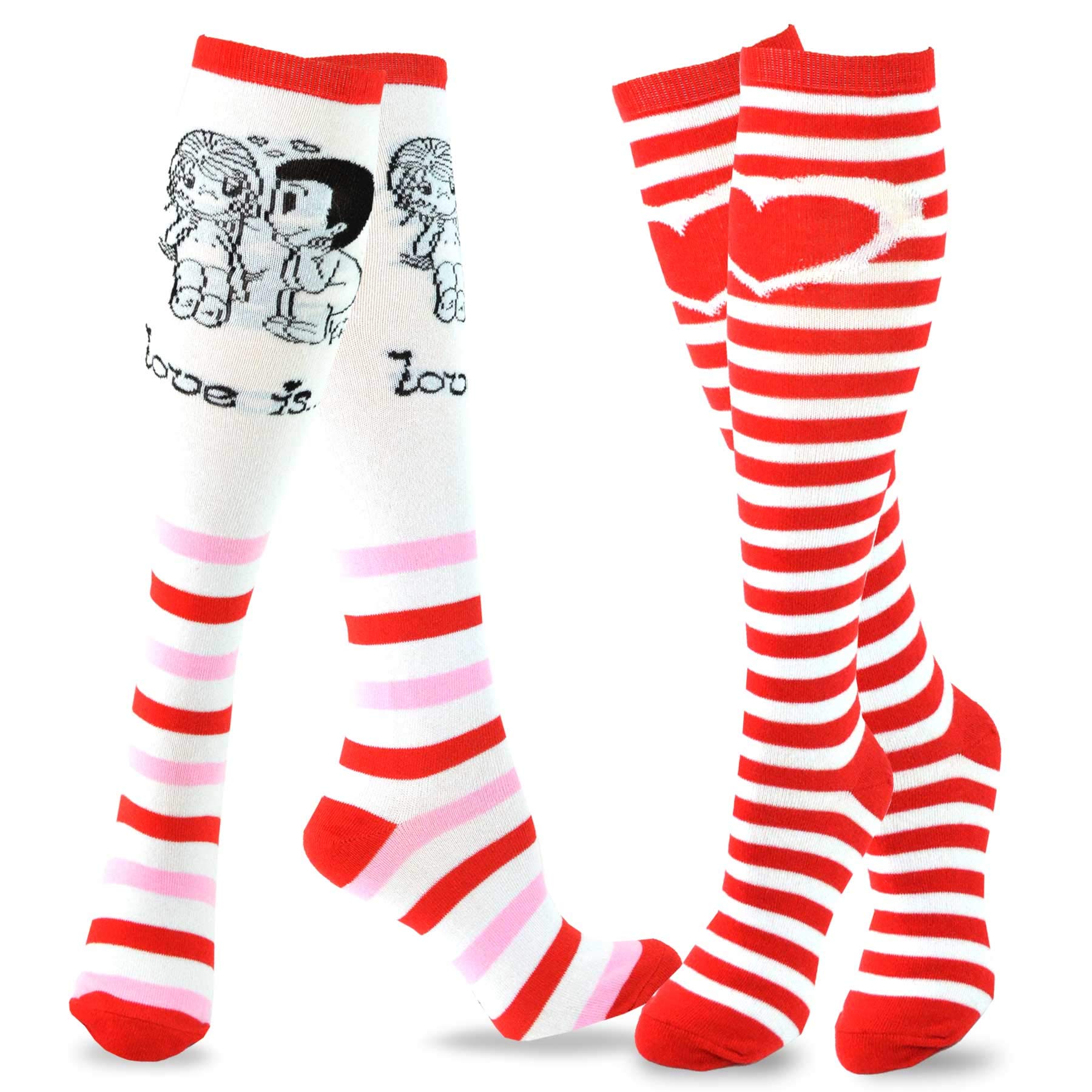 "Love Is" Valentine's Day Hearts and Love Women's Fashion Cotton Knee High Multi Pair