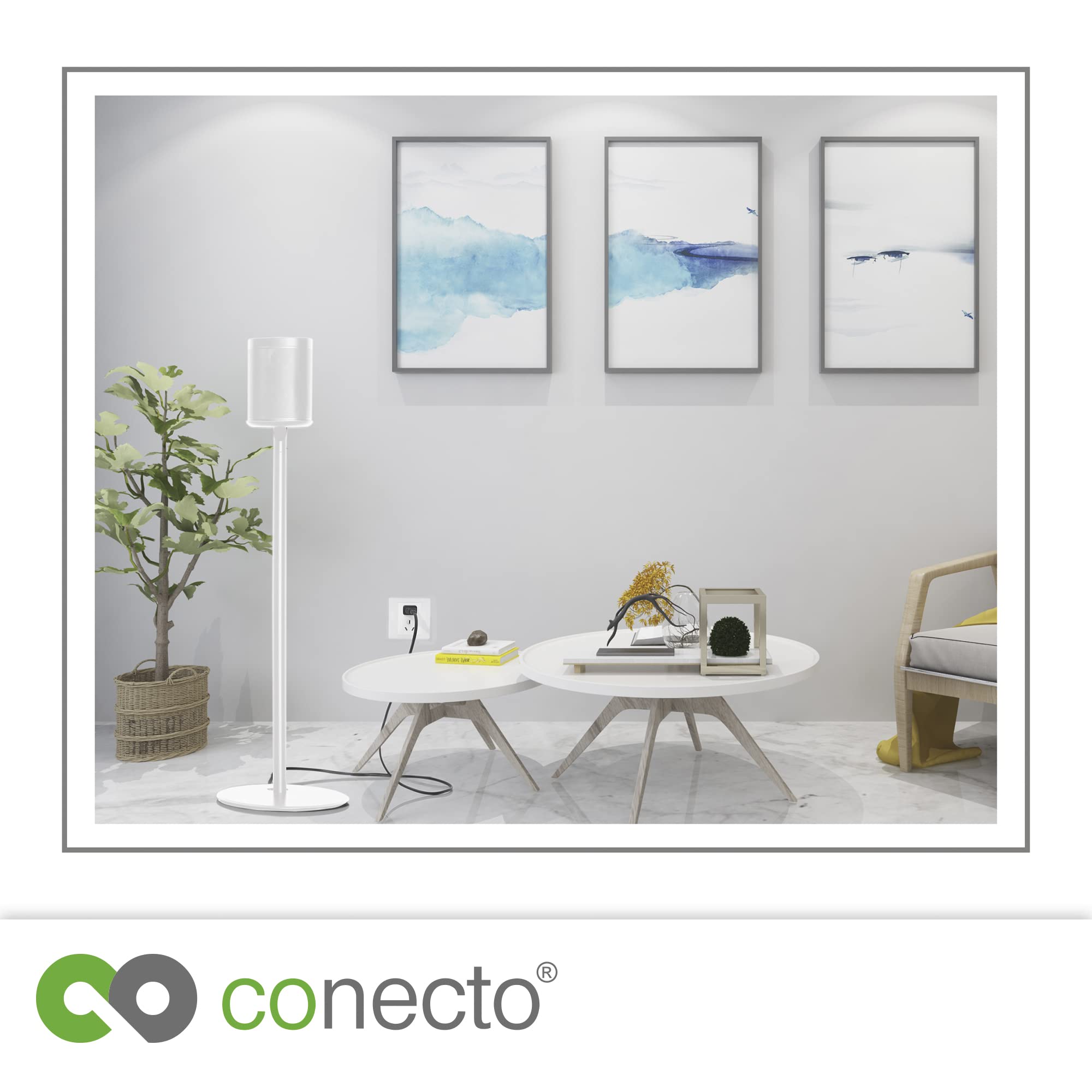 conecto, Support d'enceinte pour SONOS One (SL) et SONOS Play:1 avec Gestion des câbles, matériau : Acier et Aluminium, Hauteur : 71,6 cm, Blanc