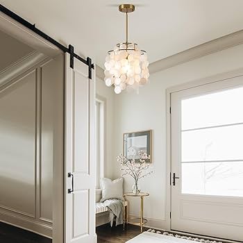 LAMKNVS White Shell Pendant Lights, Brushed Brass Coastal