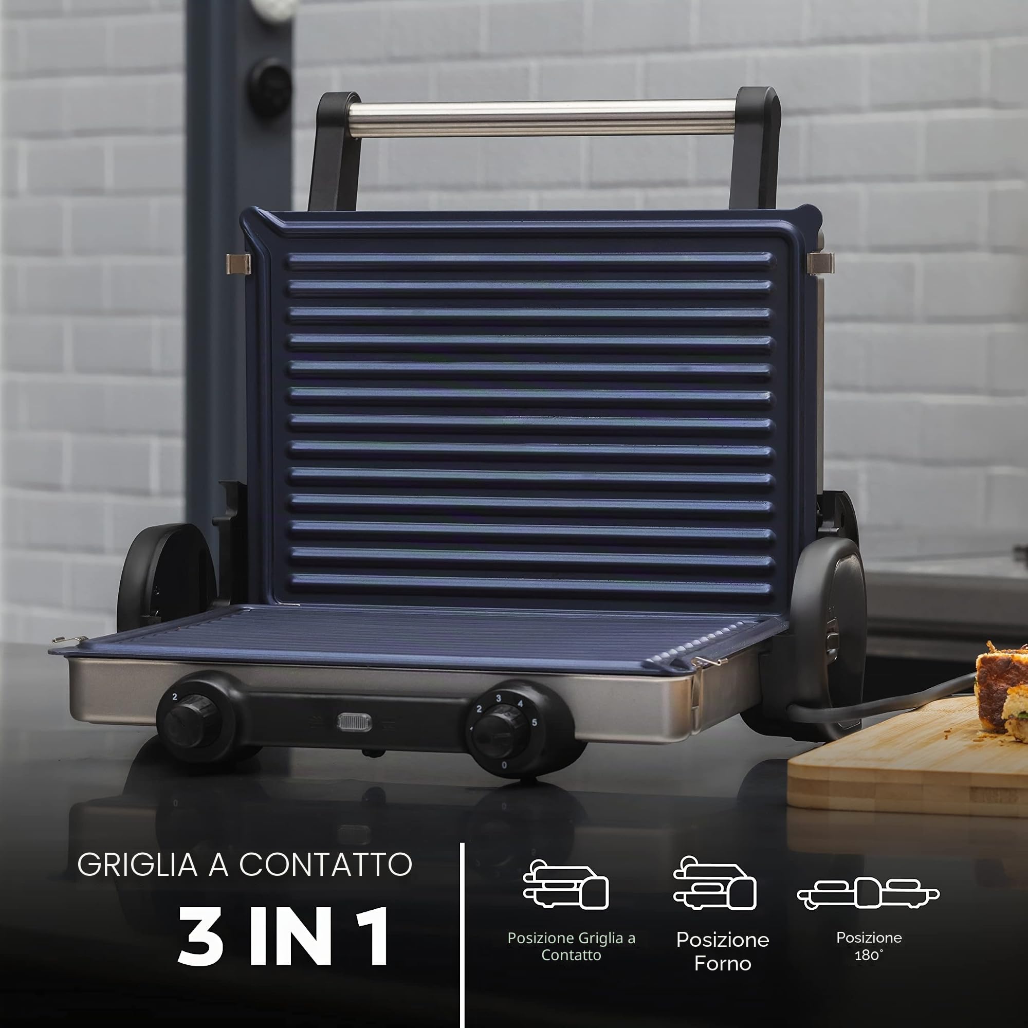 MasterPro Foodies – Griglia a contatto per sandwich, 2 piastre rimovibili, griglia da tavolo pieghevole a 180° e verticale, 2100 W, 33x40x13 cm
