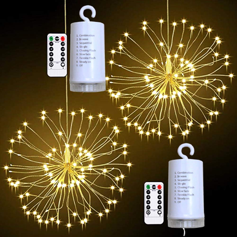 ToifucosToifucos 2 Pack Copper Firework Lights, 8 Modes 120 LED Dimmable String Fairy Lights with Remote Control, Hanging Starburst Lights for Parties,Home,Christmas Outdoor Decoration, Warm White