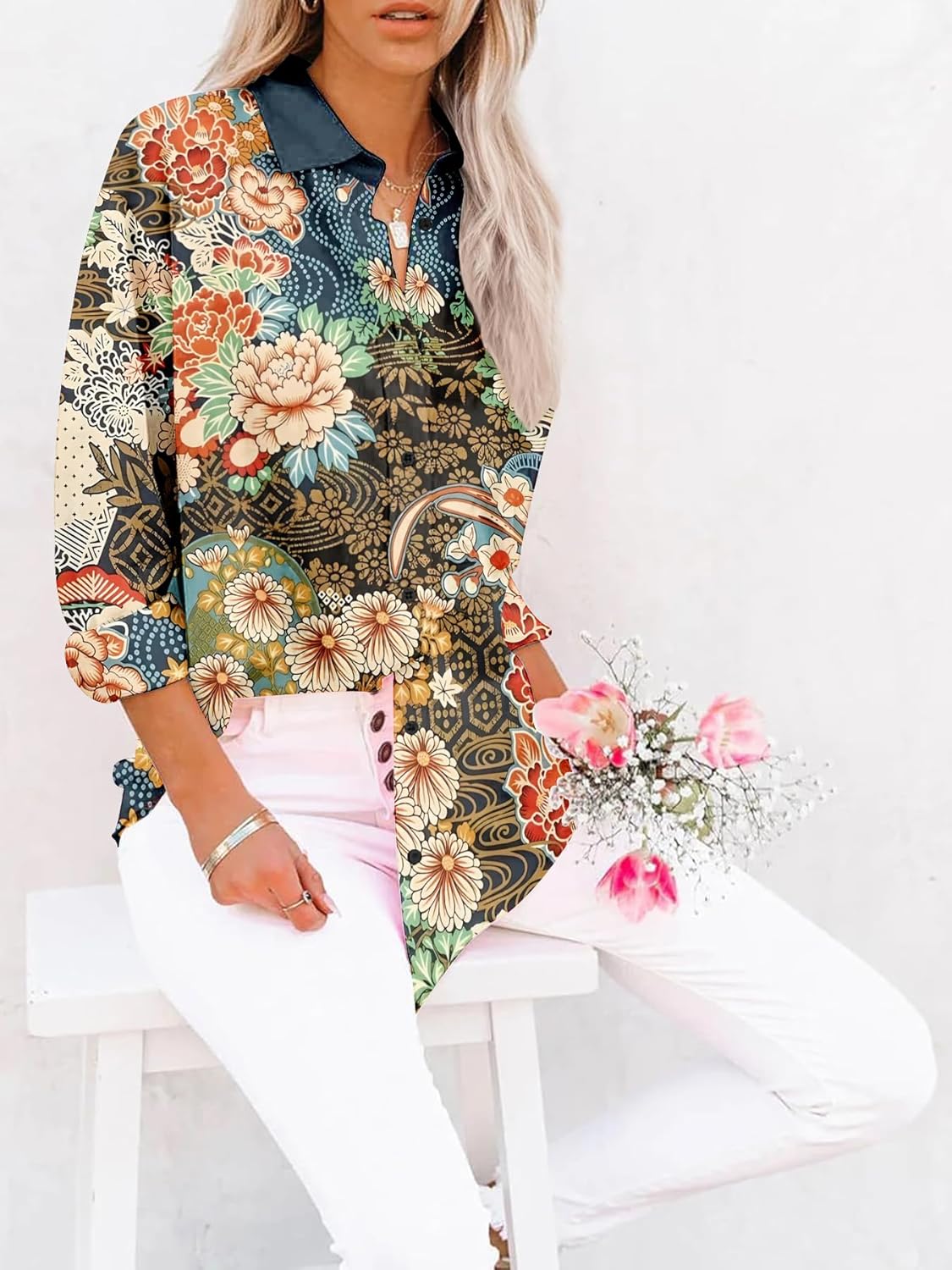 Long Sleeve Blouse for Women 2025 Fall Fashion Button Down Casual Loose Shirts Business Work Tops - Image 4