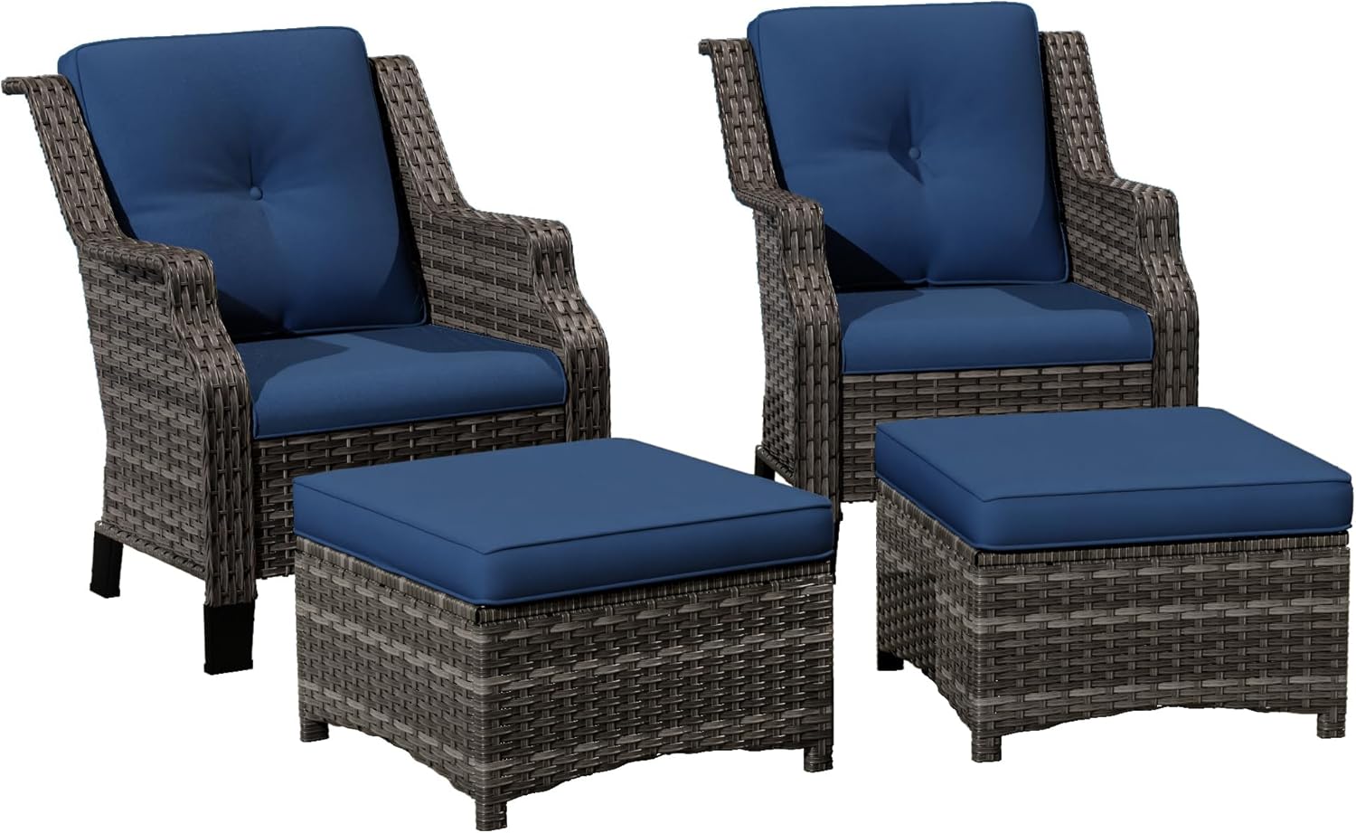 Wicker Patio Furniture Set - 4 Piece Rattan Outdoor Conversation Sets with 2 Wicker Patio Chairs,2 Ottomans for Garden, Backyard, Balcony and Deck