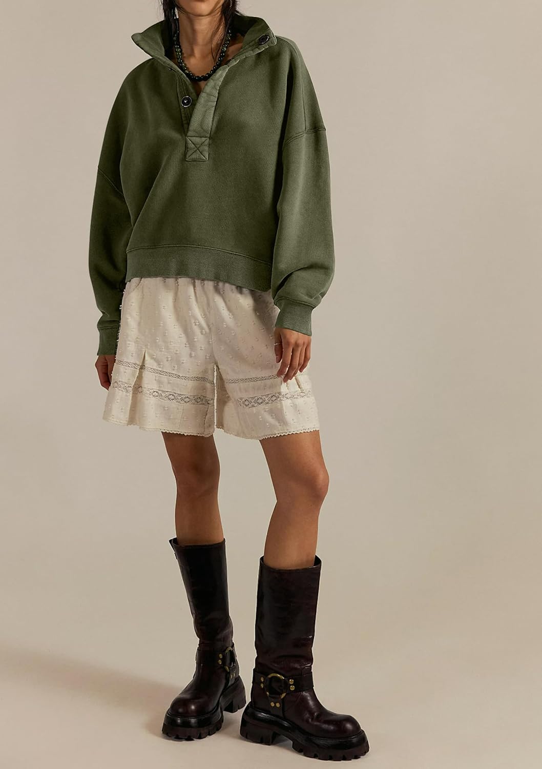 Women Button Mock Neck Sweatshirt Oversized Long Sleeve Henley Pullover Tops 2025 Fall Casual Teen Girls Outfits - Image 4