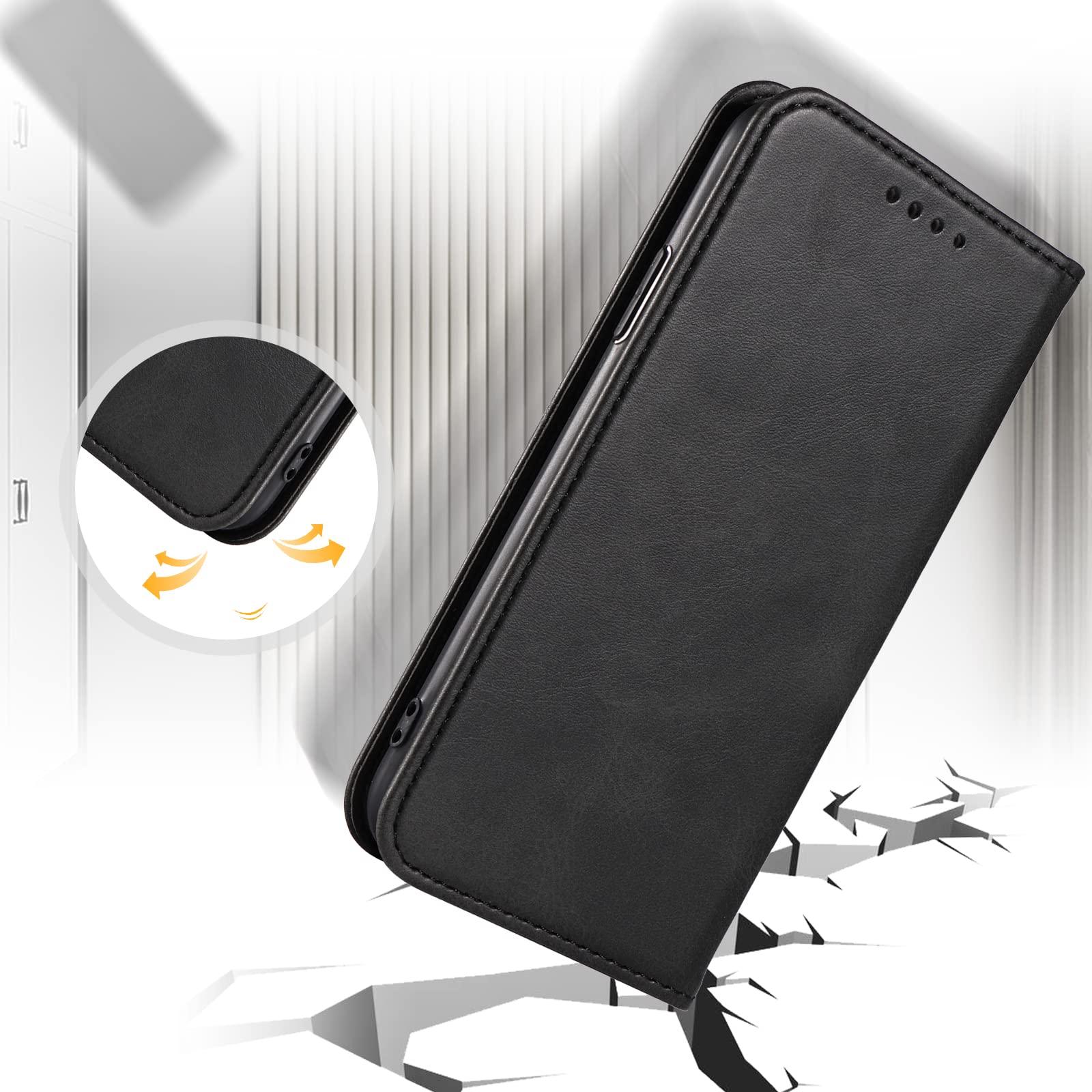 Case for iPhone 12 / iPhone 12 Pro, Classic PU Leather Magnetic Wallet Case, Flip Folio Protective Phone Cover Compatible with iPhone 12 / iPhone 12 Pro, Black — view 6